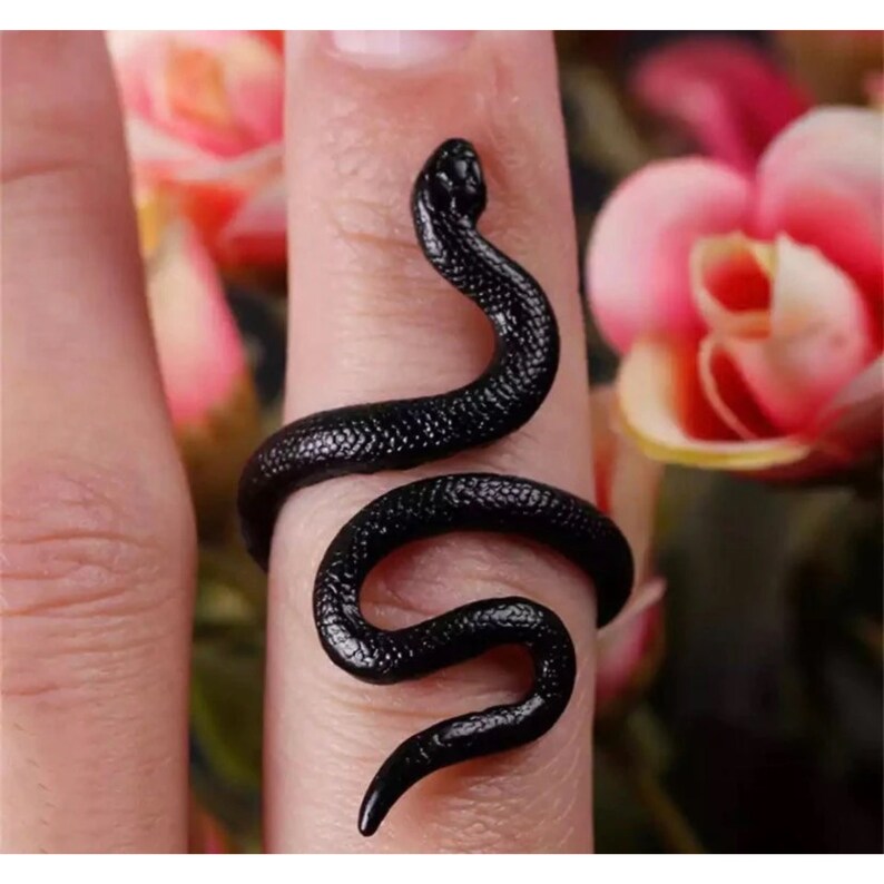 Black Snake Ring Wrap Around Ring Adjustable Ring Gothic Etsy