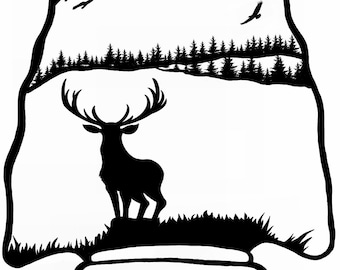 Arrowhead in Deer, Mountains, Eagle, Black and White silhouette, PNG, Silhouette, Deer Art, Clipart, Art, Mountain, Arrow, Eagles, Trees