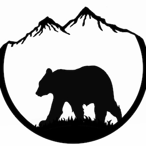 Walking Bear, Ornamental Style, Black and White, Bear Silhouette, Bear Clipart, Bear Art, Bear Scene, Bears, Mountains, Pattern, Art