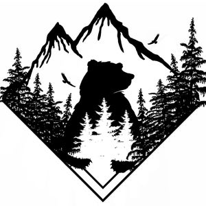 Protector, the bear has always been the magnificent animal to watch over the wilderness, bear, forest, sunrise, sunset, moon,