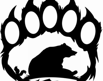 Lazy Bear in its own claw,  Black and White silhouette, Bear Silhouette, Bear Clipart, Bear Art, Bear Scene Clipart, Bear Scene Art, Bears