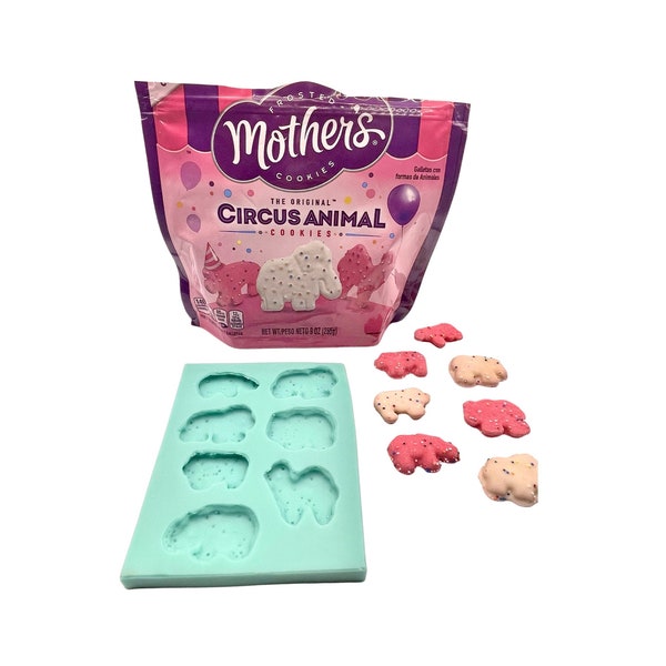 Frosted Circus Animal Cookie Cracker Silicone Mold for Wax Embeds Candles Soap Molds