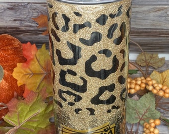 Vaso de purpurina con estampado de leopardo