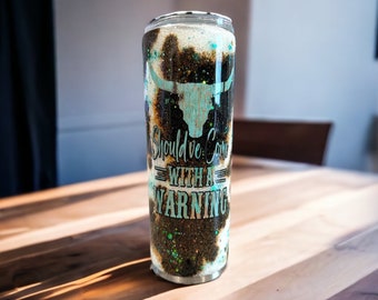 Vaso de piel de vaca con purpurina: taza de acero inoxidable personalizada