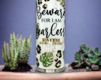 Vaso con purpurina y estampado de leopardo, vaso de acero inoxidable con forma de hoja de palma