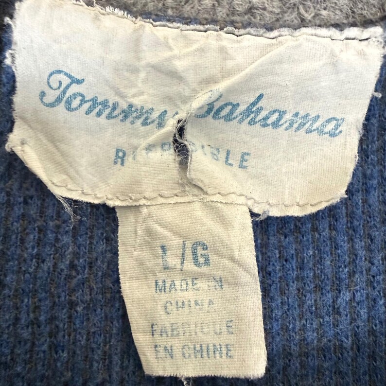 Tommy Bahama Reversible Quarter Zip Pullover Mens Large Grey Blue Cotton Tencel image 2