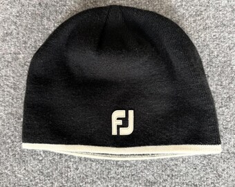 FootJoy Mens Golf Beanie Black White FJ Logo Knit Skull Cap Winter Hat Casual