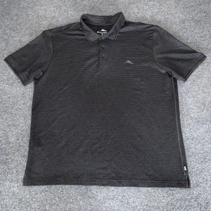 Camisa polo Tommy Bahama para hombre, talla XL, gris a rayas, manga corta, algodón, estilo casual, golf. imagen 1