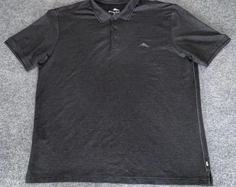 Tommy Bahama Mens XL Gray Striped Short Sleeve Polo Shirt Cotton Casual Golf