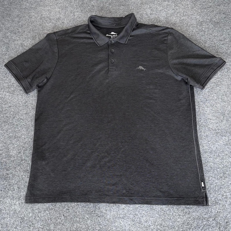 Camisa polo Tommy Bahama para hombre, talla XL, gris a rayas, manga corta, algodón, estilo casual, golf. imagen 1