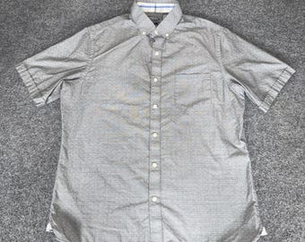 Van Heusen Never Tuck Slim Fit Grey Micro Pattern Short Sleeve Button Down Shirt