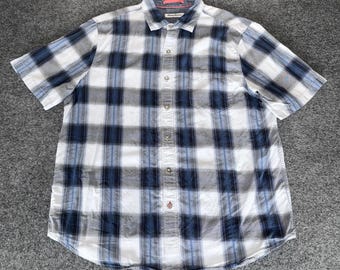 Tommy Bahama Shirt Mens Large Blue Plaid Short Sleeve Button Up Tencel Casual