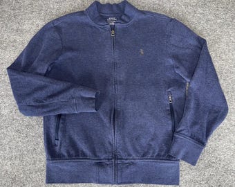 Polo Ralph Lauren Mens Small Navy Blue Full Zip Bomber Jacket Mock Neck Casual
