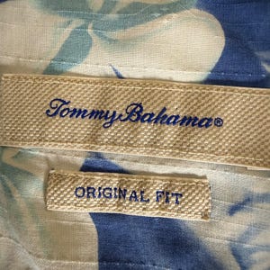 Tommy Bahama Mens Large Blue Floral 100% Silk Short Sleeve Button Up Shirt Aloha image 2