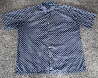 Tori Richard Chemise bleue géométrique boutonnée à manches courtes L pour homme, Hawaiian Resort