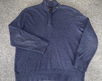 Banana Republic Mens Merino Wool Blend 1/4 Snap Zip Sweater Navy Blue Large