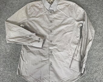 Express MX Mens Fitted Stretch Cotton Button Down Shirt Grey Size M 15-15.5