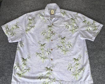 Jamaica Jaxx Hawaiian Shirt Mens 2XL Silk Blue Bamboo Print Island Style Aloha