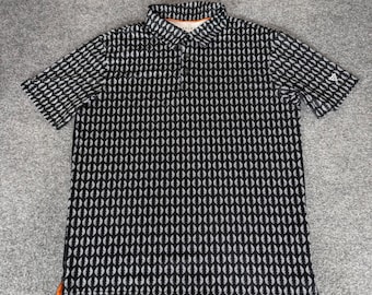 Maelreg Men Medium Black Geometric Golf Polo Shirt Stretch Short Sleeve Athletic