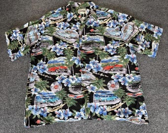 Reyn Spooner Hawaiian Shirt Mens XL Cars Floral Aloha Camp Casual