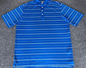 FootJoy Golf Polo Shirt Men Blue Striped Athletic Fit Performance Stretch Casual