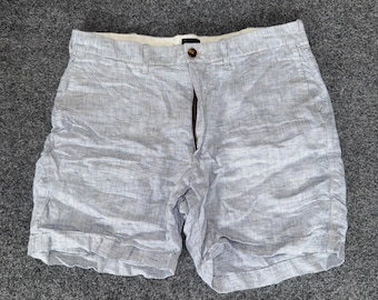 J.Crew Mens 100% Linen Pinstripe Shorts Blue White 32 Summer Beach Lightweight