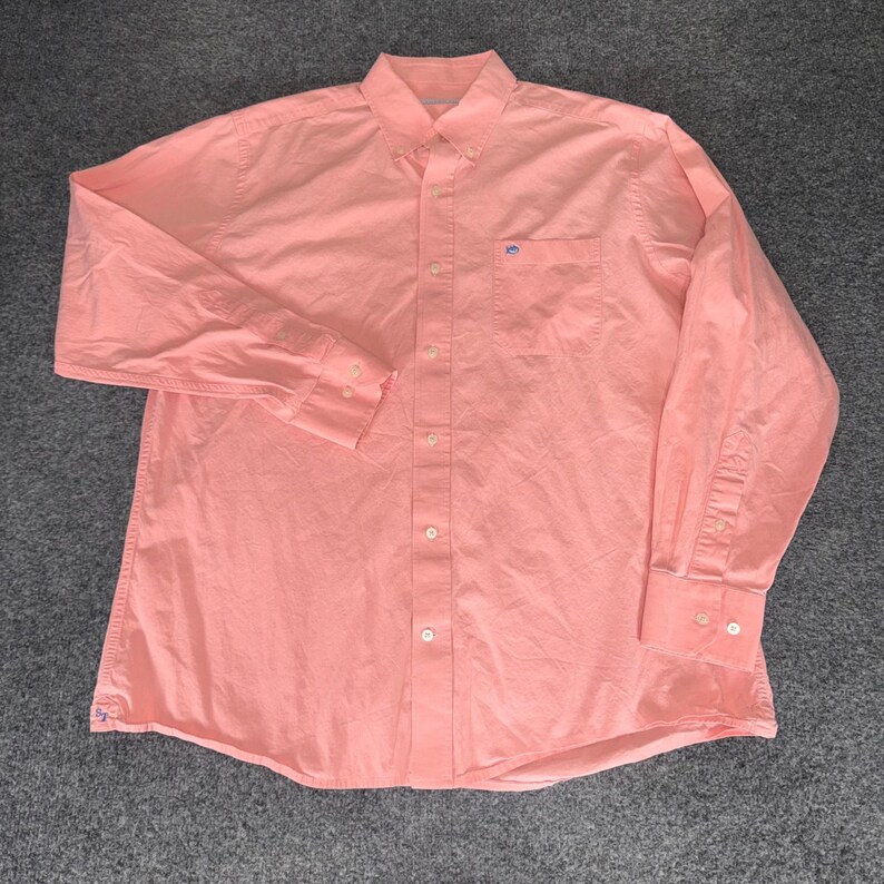 Southern Tide Mens Large Coral Pink Long Sleeve Button Down Shirt Cotton Casual bild 1