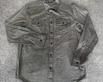 Vans Mens Small Gray Long Sleeve Button Up Cotton Shirt Skate Casual Classic