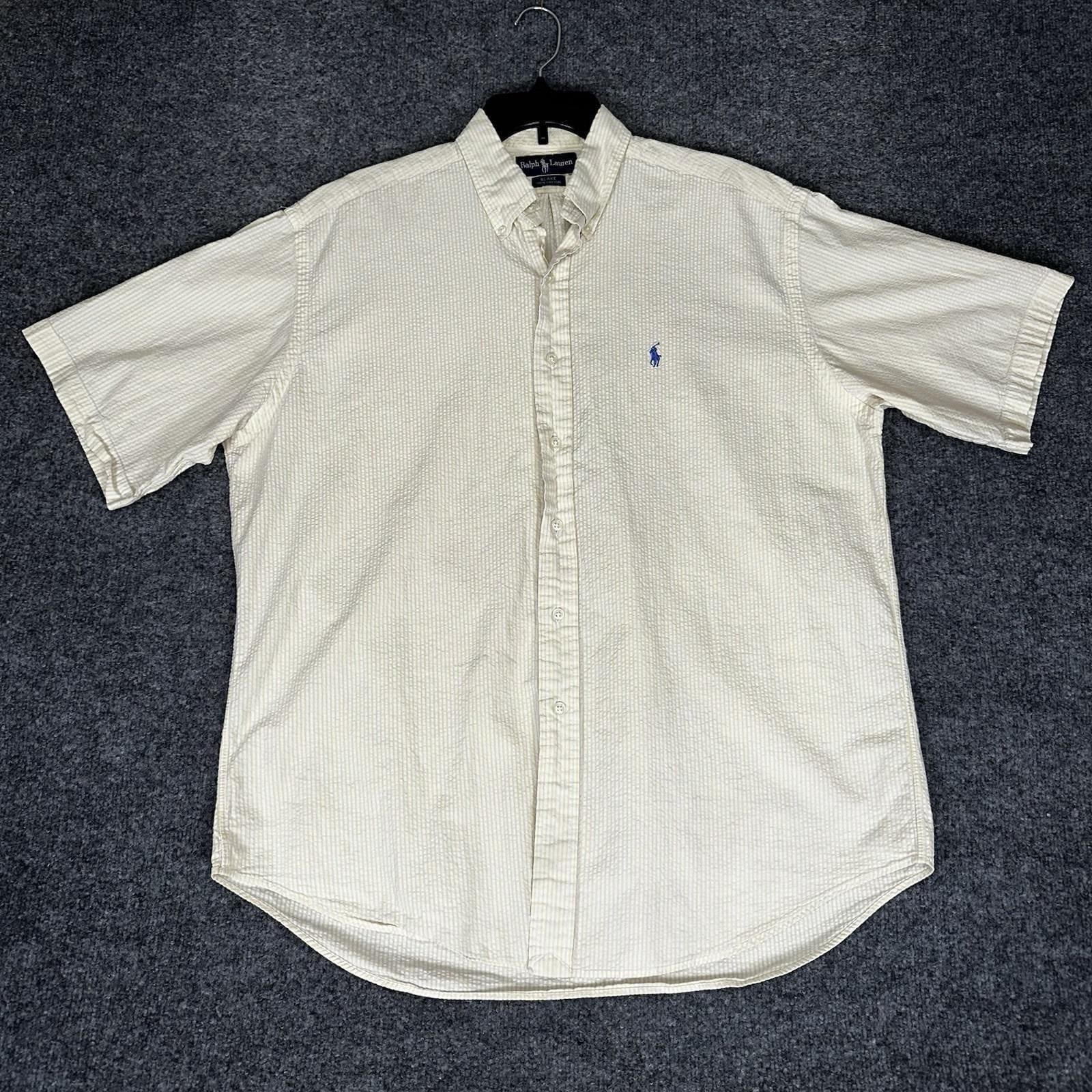 Ralph Lauren Blake Shirt XL Yellow Striped Seersucker Short Sleeve Button Down