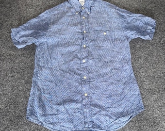 Camisa de lino Brooks Brothers Regent para hombre, talla M, con diseño geométrico, manga corta y botones