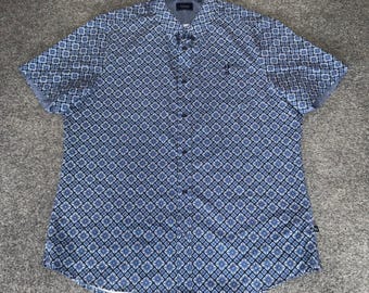 7Diamonds Mens XL Blue Geometric 4 Way Stretch Button Shirt Casual Short Sleeve