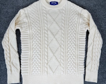 Aelfric Eden Sweater Pullover Fisherman Cable Knit Chunky Ivory Men's Medium