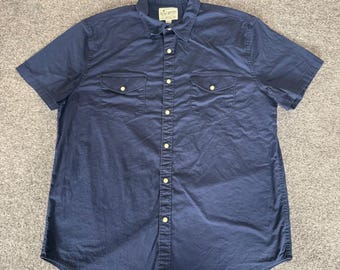 Lucky Brand Mens Navy Blue Short Sleeve Western Pearl Snap Shirt Large Casual