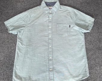 Hurley Mens Short Sleeve Button Down Shirt Light Green Cotton Large 10431