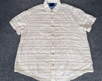 Lucky Brand Mens Large Linen Rayon Blend Striped Short Sleeve Button Down Shirt