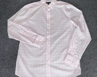 Banana Republic Mens Slim Fit Non-Iron Cotton Pink Windowpane Dress Shirt Size M