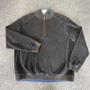 Tommy Bahama Reversible Quarter Zip Pullover Mens Large Grey Blue Cotton Tencel image 1