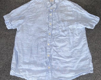 Brooks Brothers 1818 Regent Fit Mens XL Light Blue 100% Linen Short Sleeve Shirt