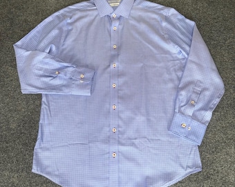 Twillory Men Safe Cotton Non-Iron Dress Shirt Tailored Fit Blue Check 16.5 32/33
