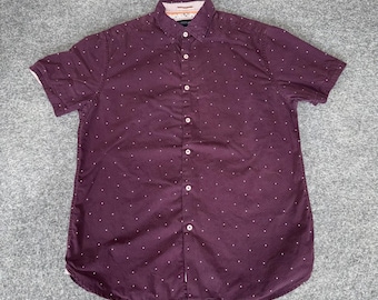 Cactus Man Ricky Singh Mens Medium Burgundy Polka Dot Cotton Short Sleeve Shirt