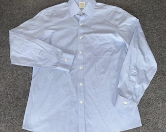 Brooks Brothers Milano Dress Shirt Mens 15.5 34 Blue Non-Iron Supima Cotton Slim