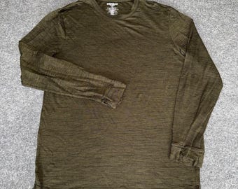 Bombas Mens Medium Merino Wool Tencel Blend Long Sleeve Shirt Olive Soft Casual