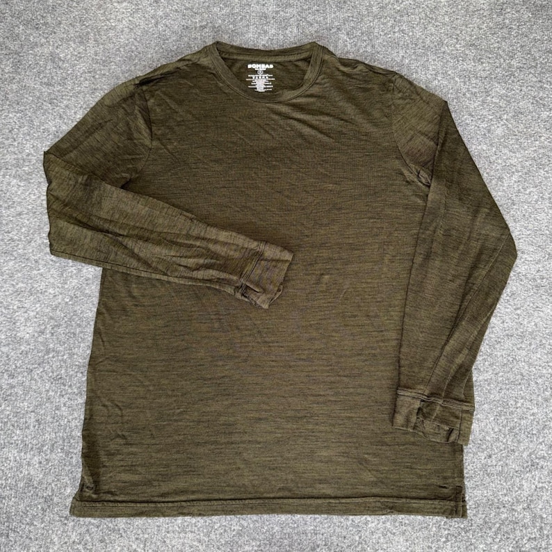 Bombas Mens Medium Merino Wool Tencel Blend Long Sleeve Shirt Olive Soft Casual image 1