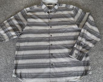 Tommy Bahama Silk Blend Shirt Gray Striped Button Long Sleeve Mens Large Casual