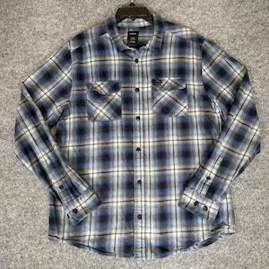 RVCA Flannel Shirt Mens Large Blue Plaid Long Sleeve Button Up Cotton Casual