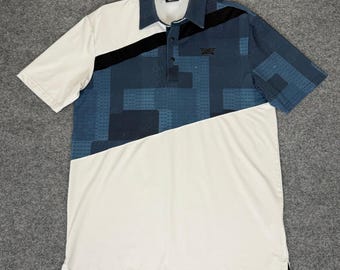 PXG Golf Polo Shirt Athletic Fit Moisture Wicking Blue White Mens Size S