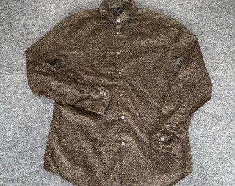 John Varvatos Shirt Mens Small Brown Floral Button Up Long Sleeve Cotton Casual
