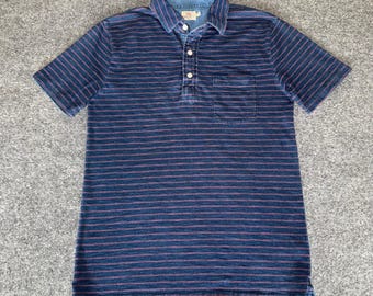 Faherty Polo Shirt Men Small Blue Striped Short Sleeve Cotton Casual Surf Preppy