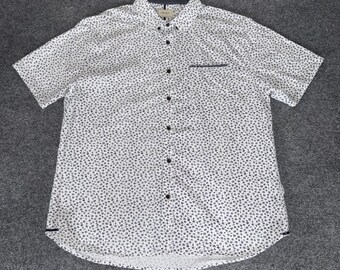 7 Diamonds Mens XL Short Sleeve Button Down Shirt White Navy Floral Rose Cotton