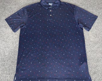 Ben Hogan Performance Mens Navy Blue Palm Tree Print Golf Polo Shirt Medium